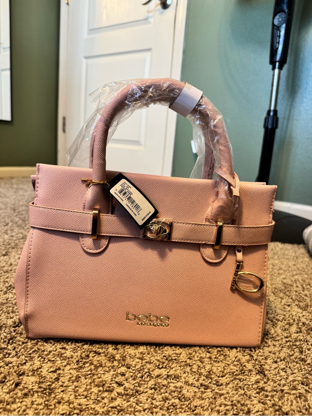 bebe Blush Pink Top-Handle Satchel with Gold Hardware